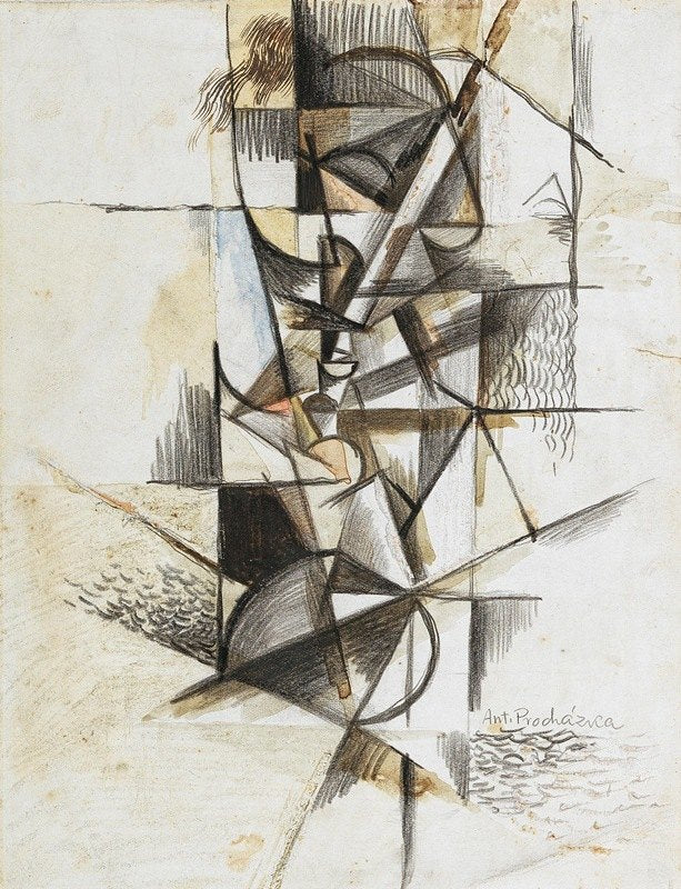 Cubist head - チェコの近代派画家によるキュビズムモダンアート 