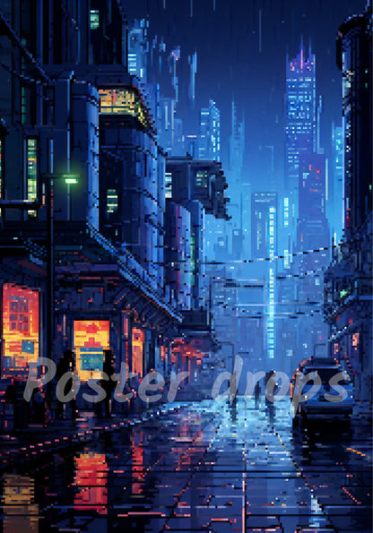 Pixel Blue City - Poster Drops